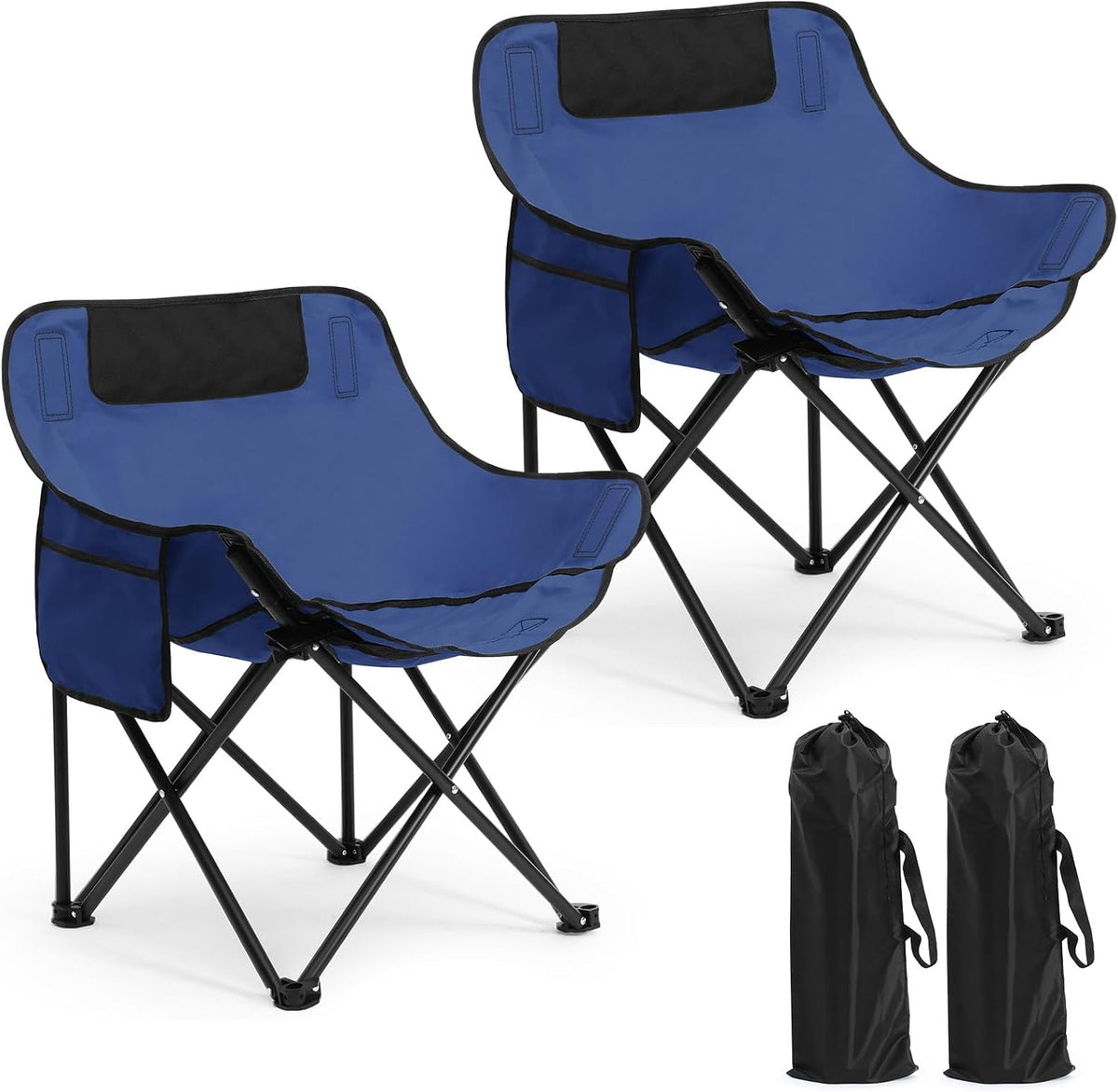 2 Pack Folding Camping Chairs Portable, Blue, Solid Color