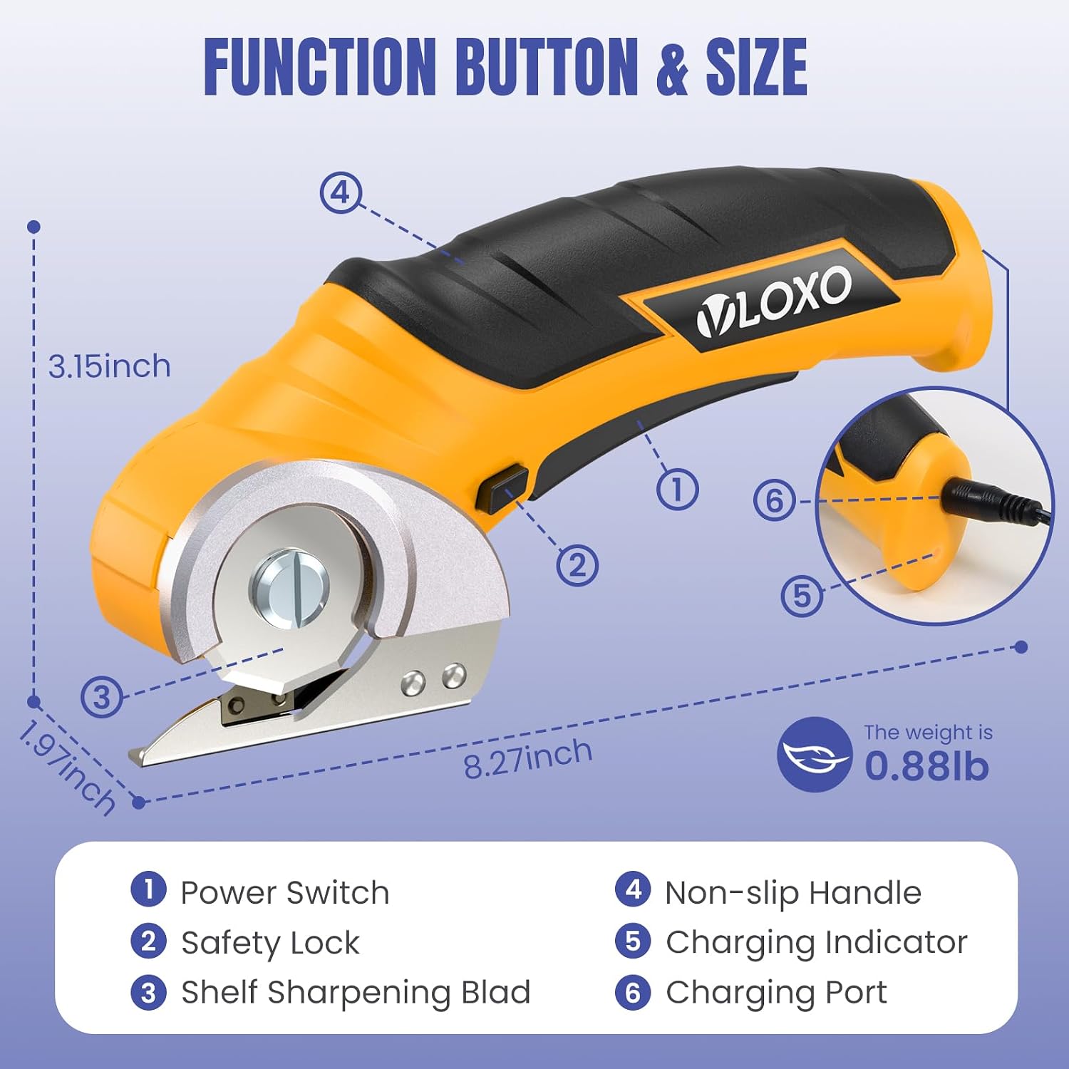 VLOXO Cordless Electric Scissors Cardboard Cutter with Safety Lock