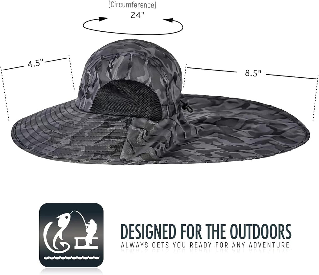 Outdoor Sun Hat for Men with 50+ UPF Protection Safari Cap Wide Brim Fishing Hat with Neck Flap, for Dad…