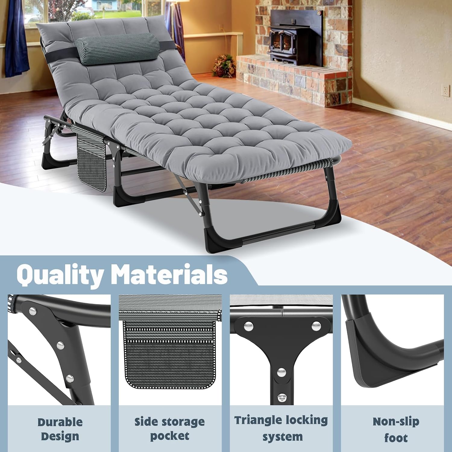 Slsy Folding Camping Cot for Adults, Adjustable Camping Bed with Pad