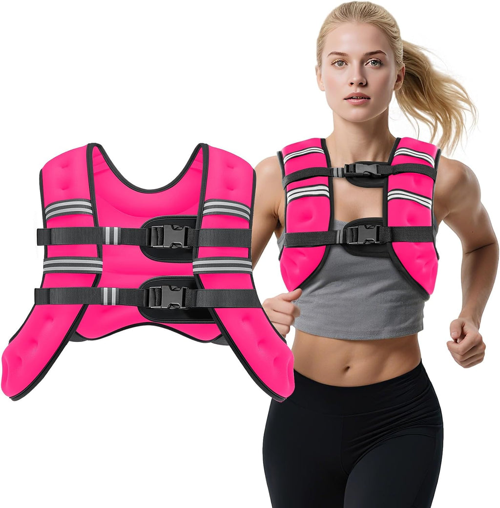 Weighted Vest, 8lb/12lb/16lb/20lb Weight Vest with Reflective Stripes for Men Women, Two Adjustment Straps for Workout, Strength Training, Running, Fitness, Muscle Building, Weight Loss