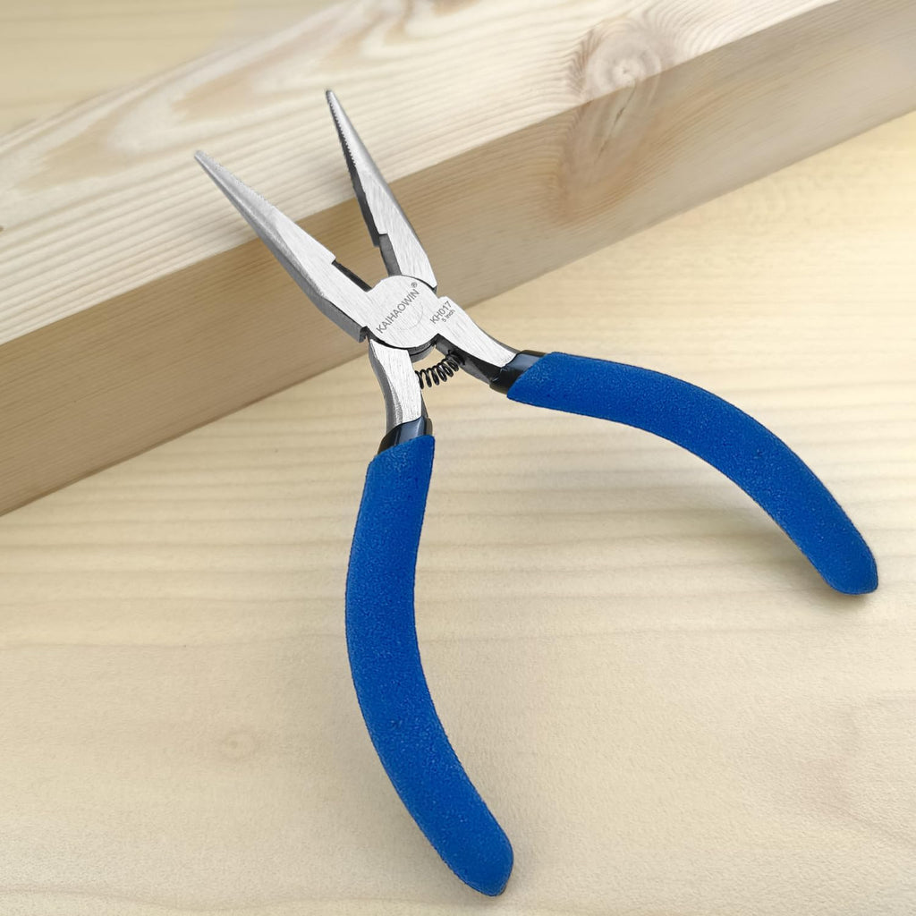 KAIHAOWIN 5" Mini Needle Nose Pliers - 5 Pack, Precision Small Long Nose Pliers for Jewelry Making & Wire Cutting, Spring Loaded Thin Needle Nose Pliers Set, Rustless High Carbon Steel