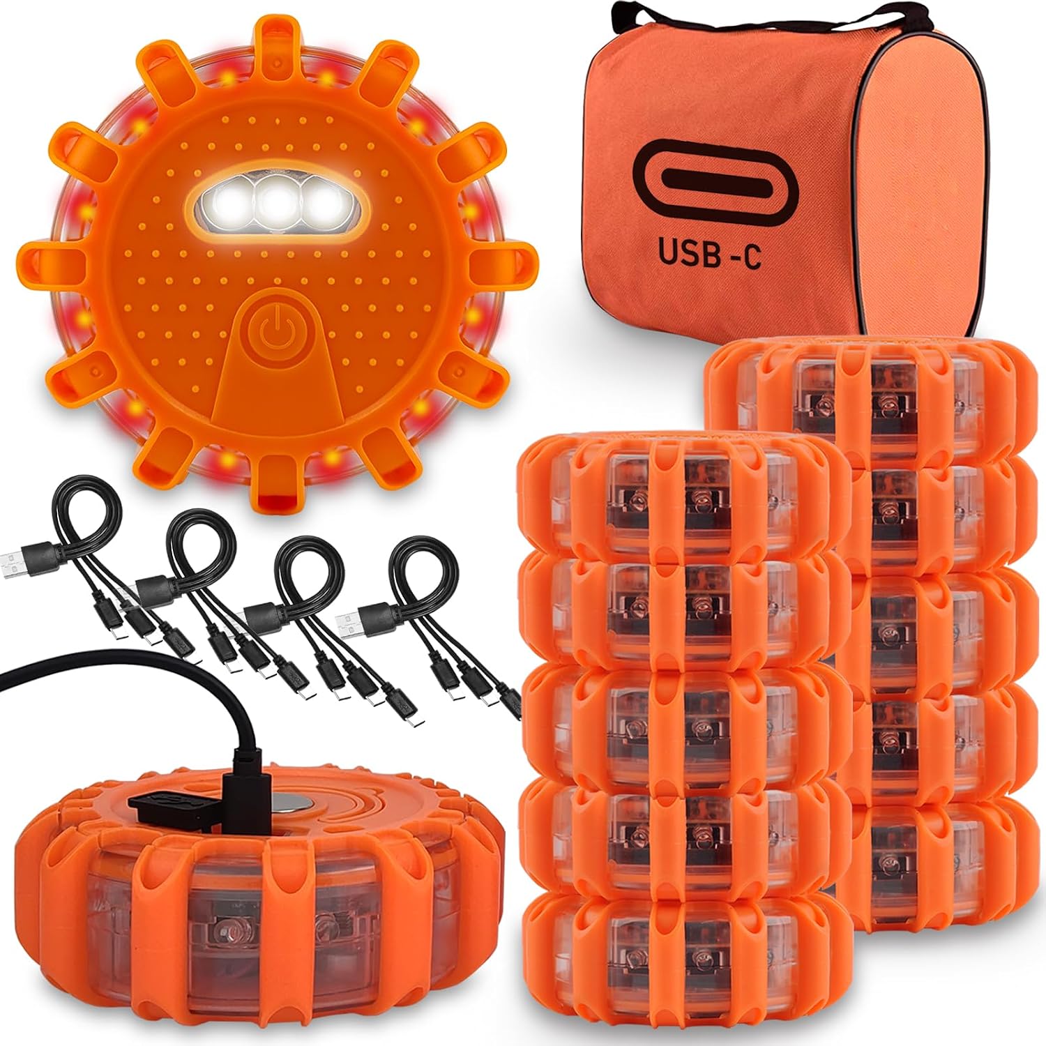 Ecoangel Upgraded USB-C Rechargeable LED Emergency Road Flares (12 Pack)