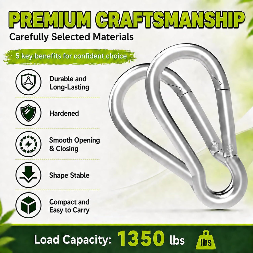 Carabiner, Heavy Duty Galvanized Steel Spring Snap Hook Carabiner Clips with 1350LBS Holding Capacity, Ideal for Outdoor, Hammock, Swing and Travel (M14 5.5Inch, 4PCS)