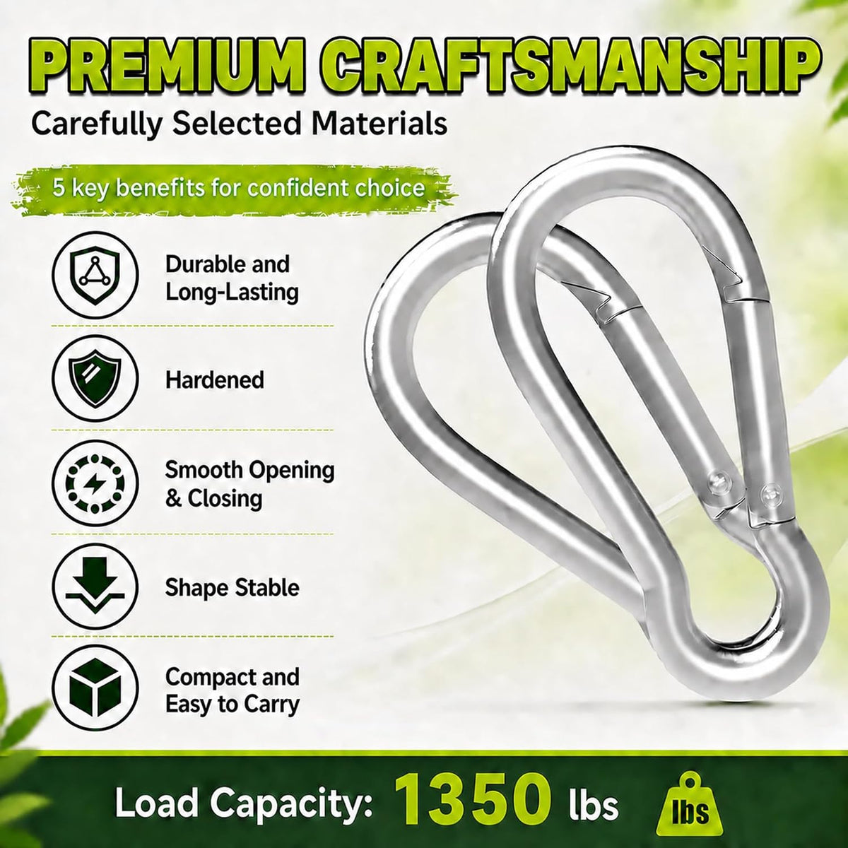 Carabiner, Heavy Duty Galvanized Steel Spring Snap Hook Carabiner Clips with 1350LBS Holding Capacity, Ideal for Outdoor, Hammock, Swing and Travel (M14 5.5Inch, 4PCS)