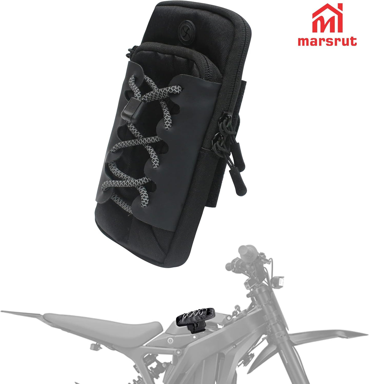 Marsrut Phone Bag for Ebike, Pouch Fits for Surron Light Bee/Talaria/X160/X260/E Ride Pro/Surron Ultra Bee EDirt Bike, Motorcycle Front Battery Frame Cover Storage Bag for Electric Dirt Bikes (Black)