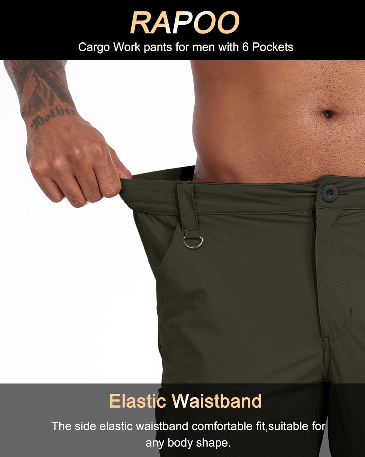 Rapoo Mens Hiking Pants Lightweight Water Resistant Breathable Nylon Cargo Pants with 6 Pockets