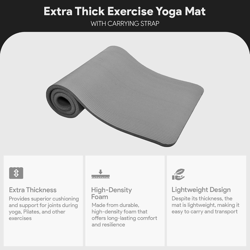 BalanceFrom All Purpose 1-Inch Extra Thick High Density Anti-Tear Exercise Yoga Mat with Carrying Strap, Multiple Colors