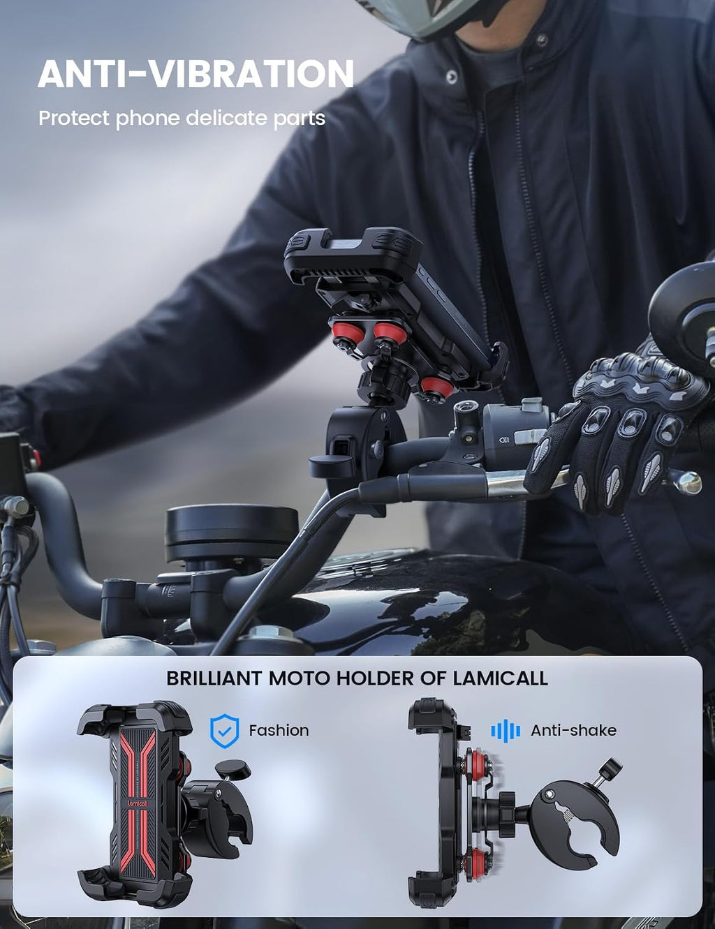 Lamicall Motorcycle Phone Mount Holder with Dual Vibration Dampener