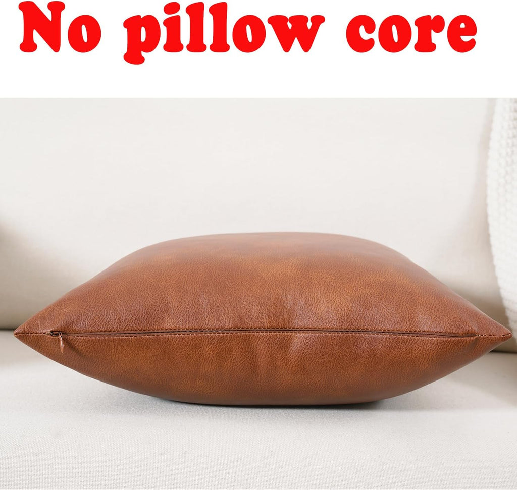 GEGELICA 12X20 Inch Brown Faux Leather Throw Pillow Covers Set of 2