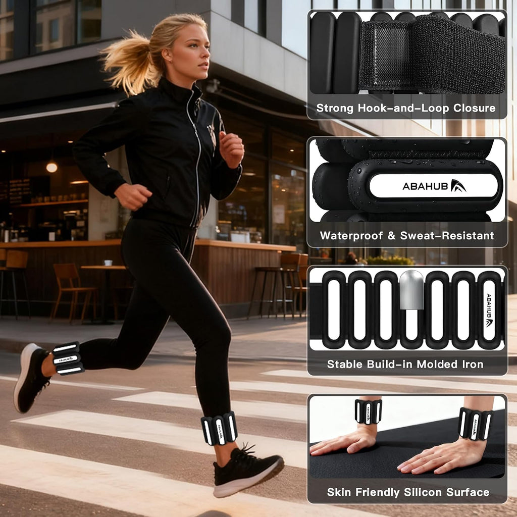 Abahub Adjustable Wrist & Ankle Weights 2Pack, Wearable Silicone Weighted Bracelet for Women, Arm Leg Weights for Home Gym Workout, Jogging, Yoga & Pilates