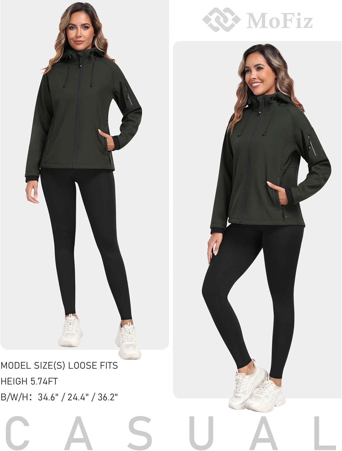 MoFiz Women's Softshell Jacket Waterproof Hooded Fleece Lined Rain Coat