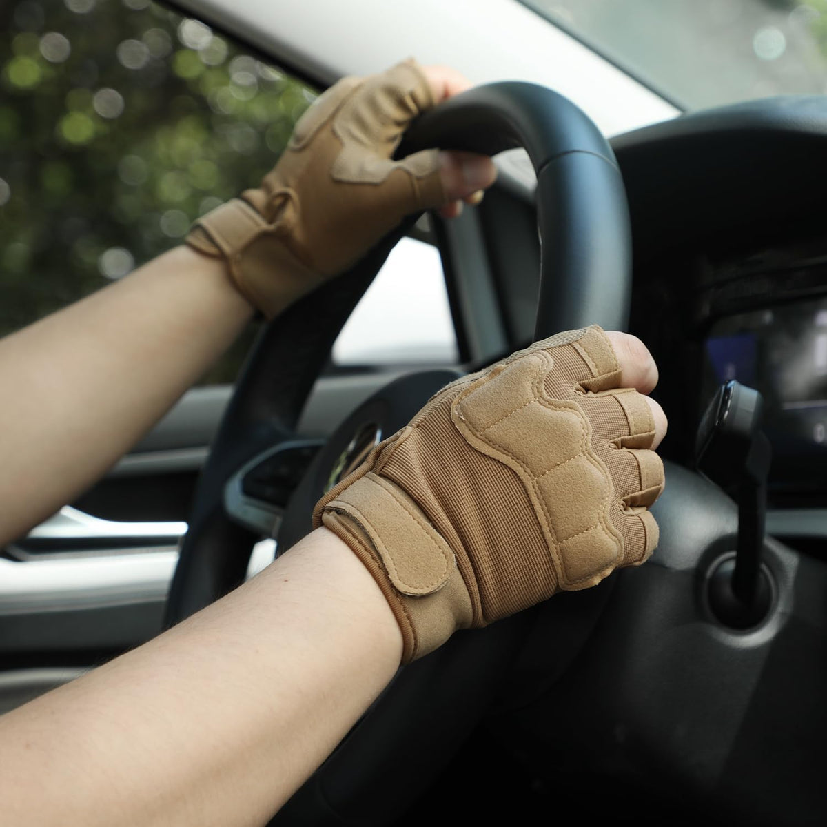 FIORETTO Fingerless Gloves for Men, Breathable Grip Palm Gloves for Motorcycle Riding, Driving, Cycling, Exercise, Workout, Climbing, Hiking and Outdoor Activities M210603