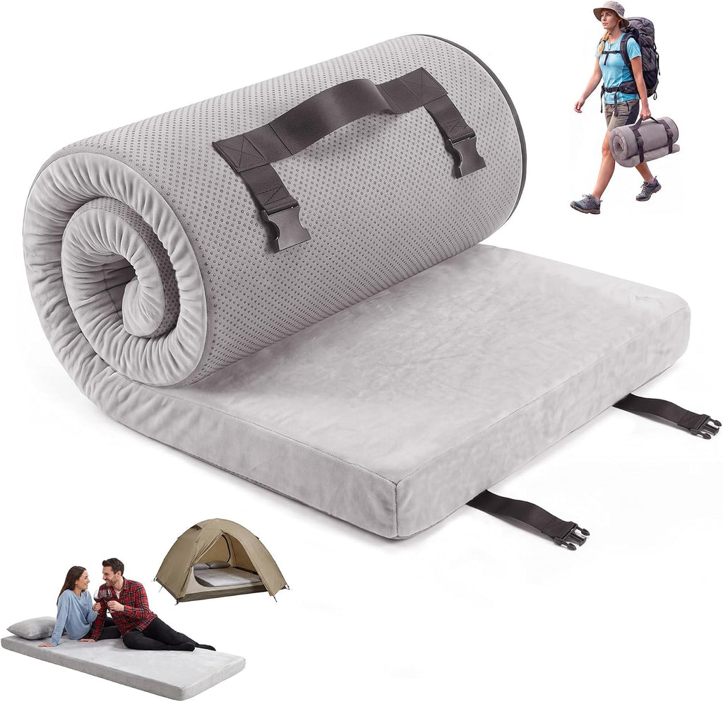 Garvee Memory Foam Camping Mattress Pad, Roll Up Sleeping Pad 3 Inch Thick