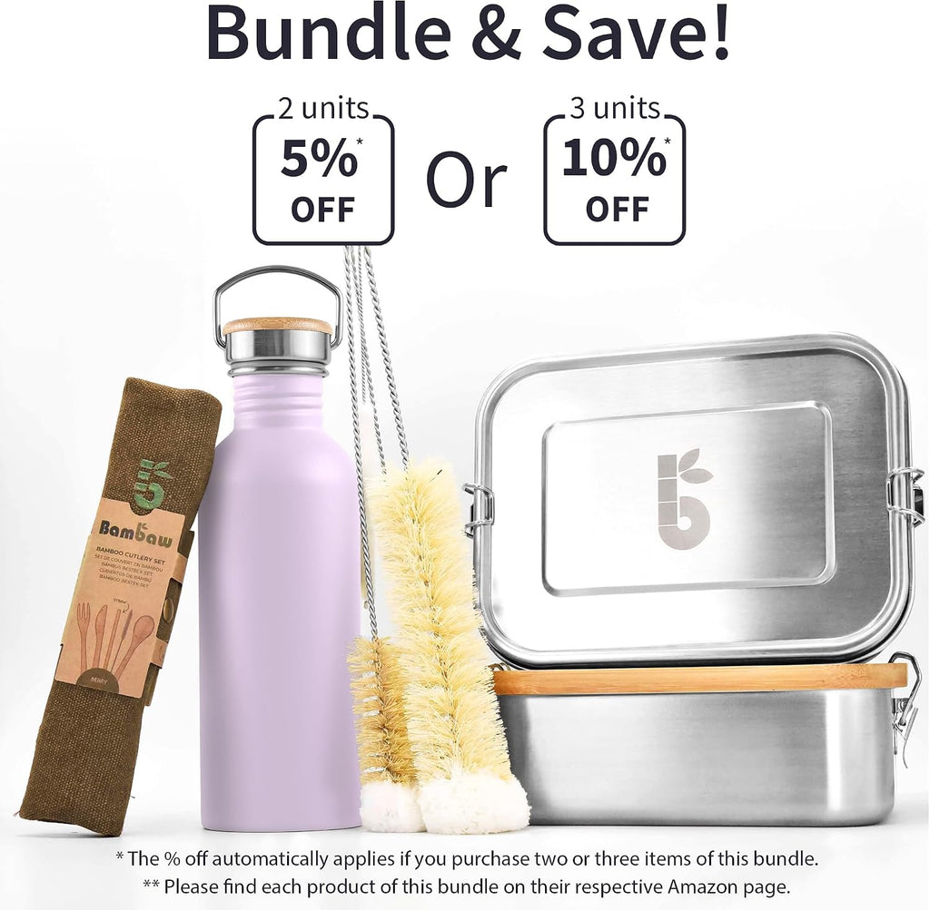 Bambaw 32 oz Stainless Steel Water Bottle Lavender, Non Insulated Metal Water Bottle with Handle, Large, Stainless Steel – Lavender Haze