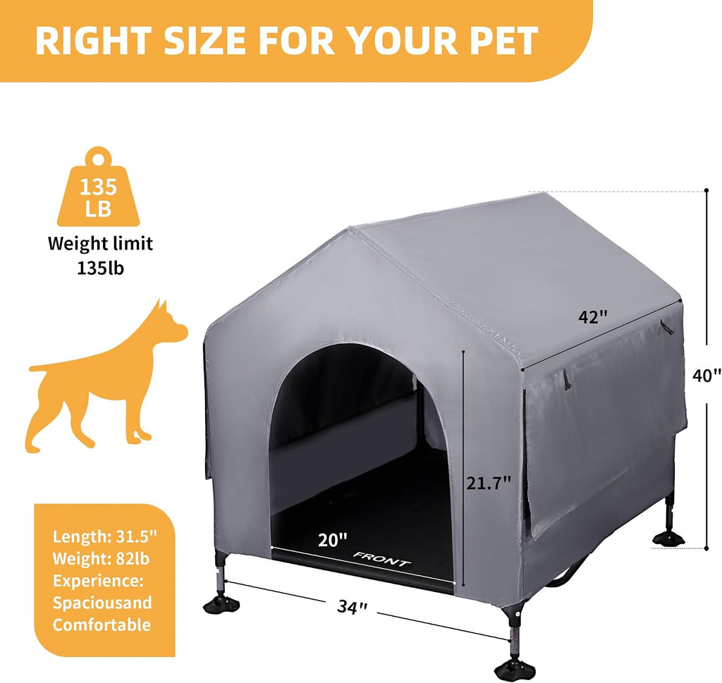 Dog House, 42” Large Dog House Outdoor Indoor Elevated Dog Cot Bed