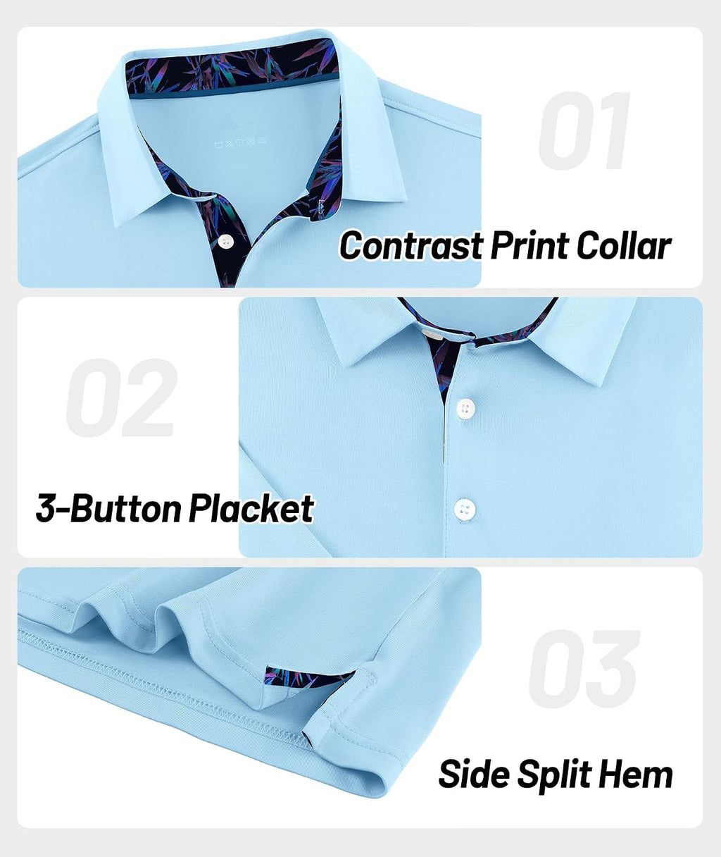 ZITY Golf Shirts for Men Short Sleeve Moisture Wicking Solid Performance Designed Print Collared Casual Polo Shirt