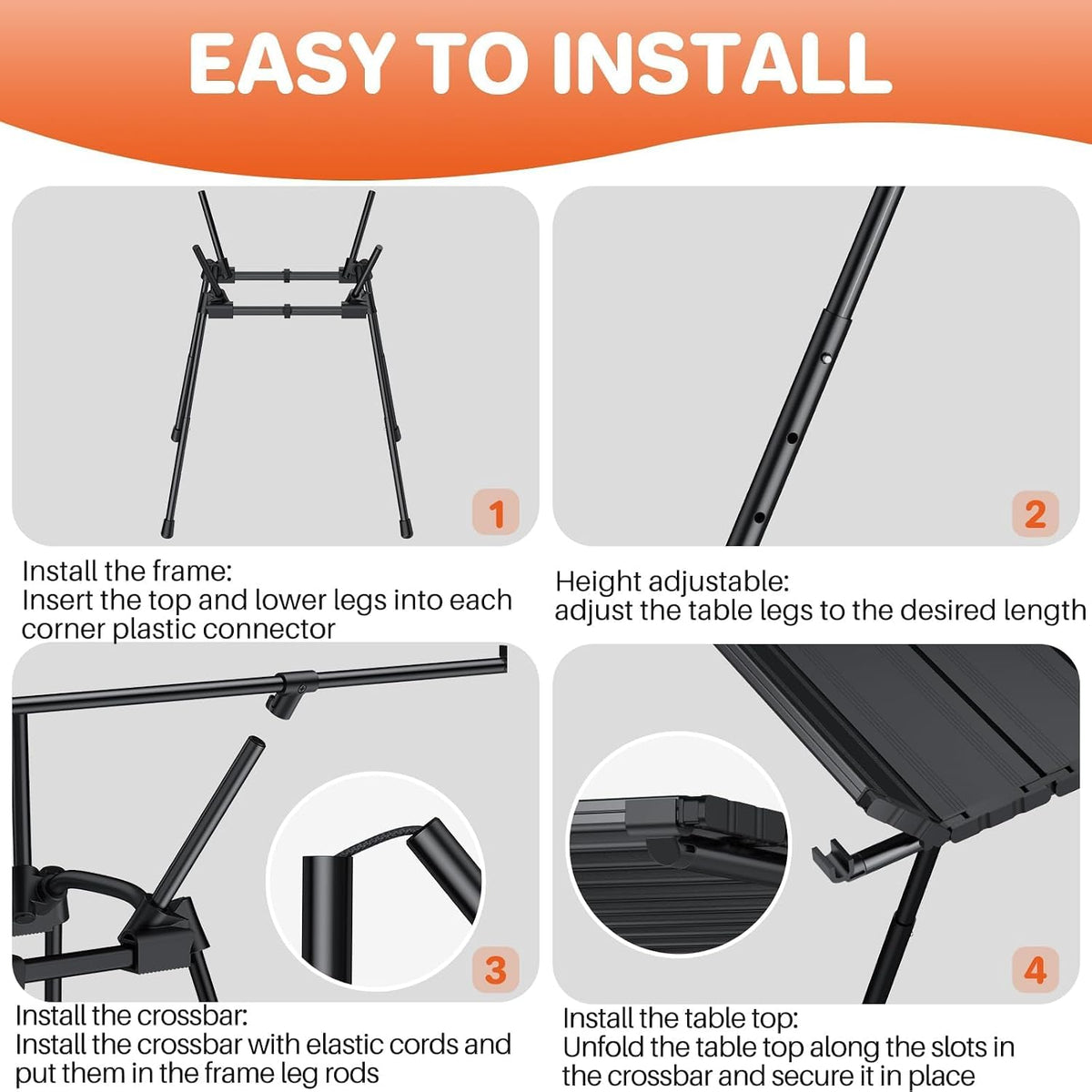 Aluminum Roll Up Camping Table 35''x16'', 4 Adjustable Heights Up to 28''