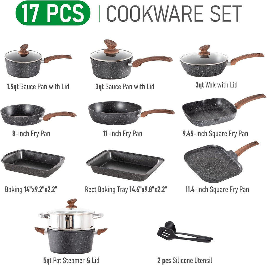 MAISON ARTS 17 Piece Pots and Pans Set, Induction Kitchen Cookware Sets