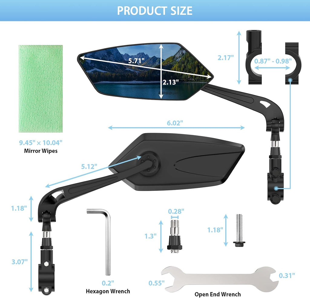 2 Pack Bike Mirrors, eBike Mirrors for Handlebars (Blu-ray Version)