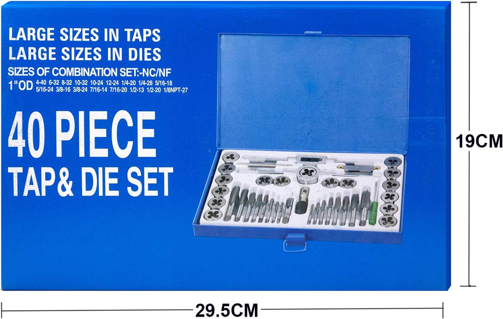 Tap and Die Set 40 PCS Alloy Steels Cutting External and Internal Threads SAE Inch Size for Create New Threads or Repair Damaged Threads