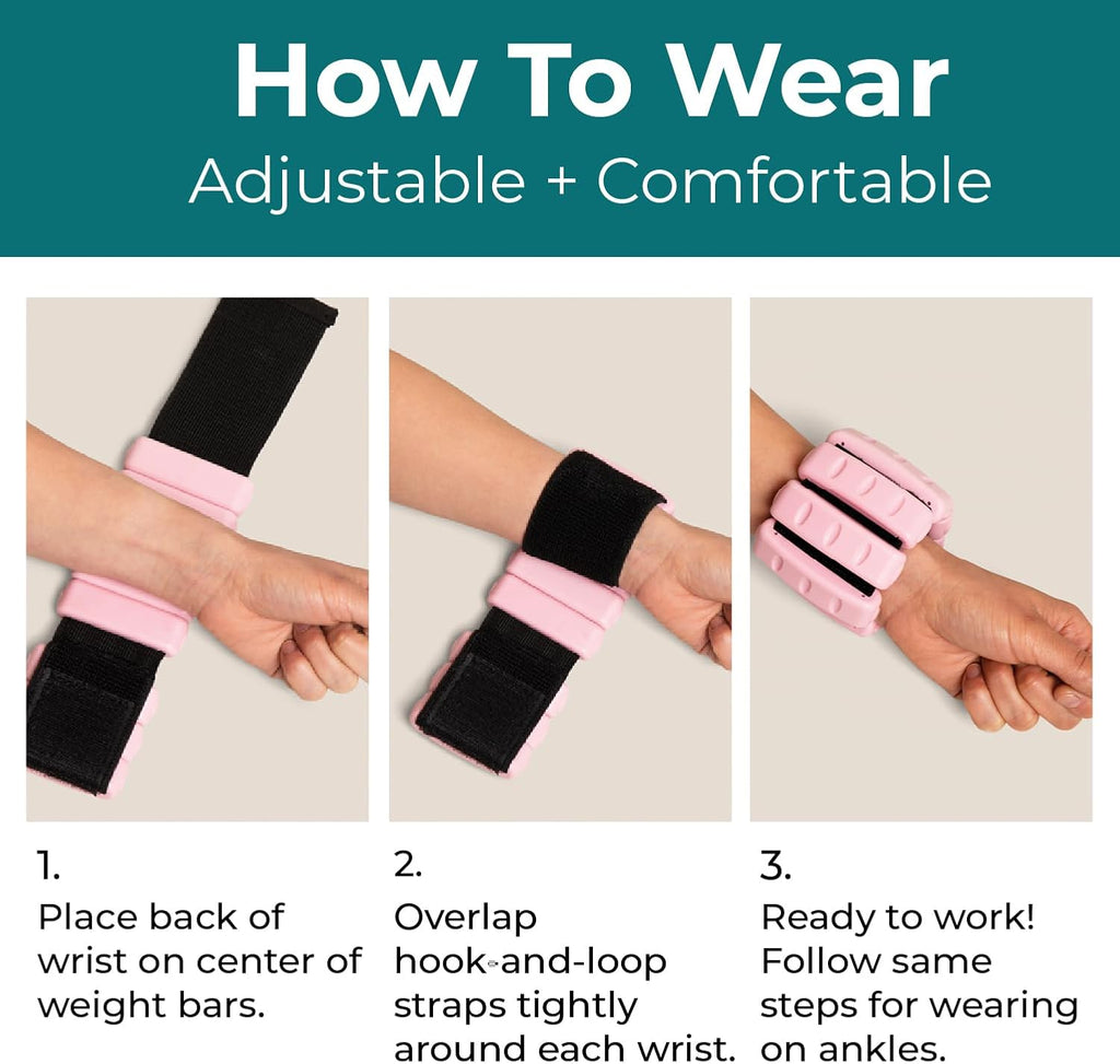 Home Gym Ankle and Wrist Weights for Women, Set of 2, 1 lb, Pink