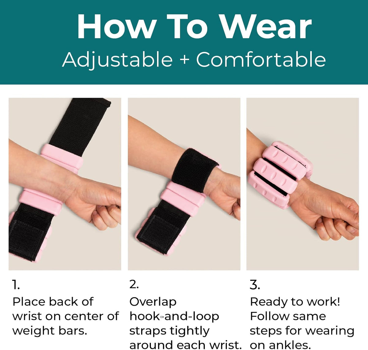 Home Gym Ankle and Wrist Weights for Women, Set of 2, 1 lb, Pink