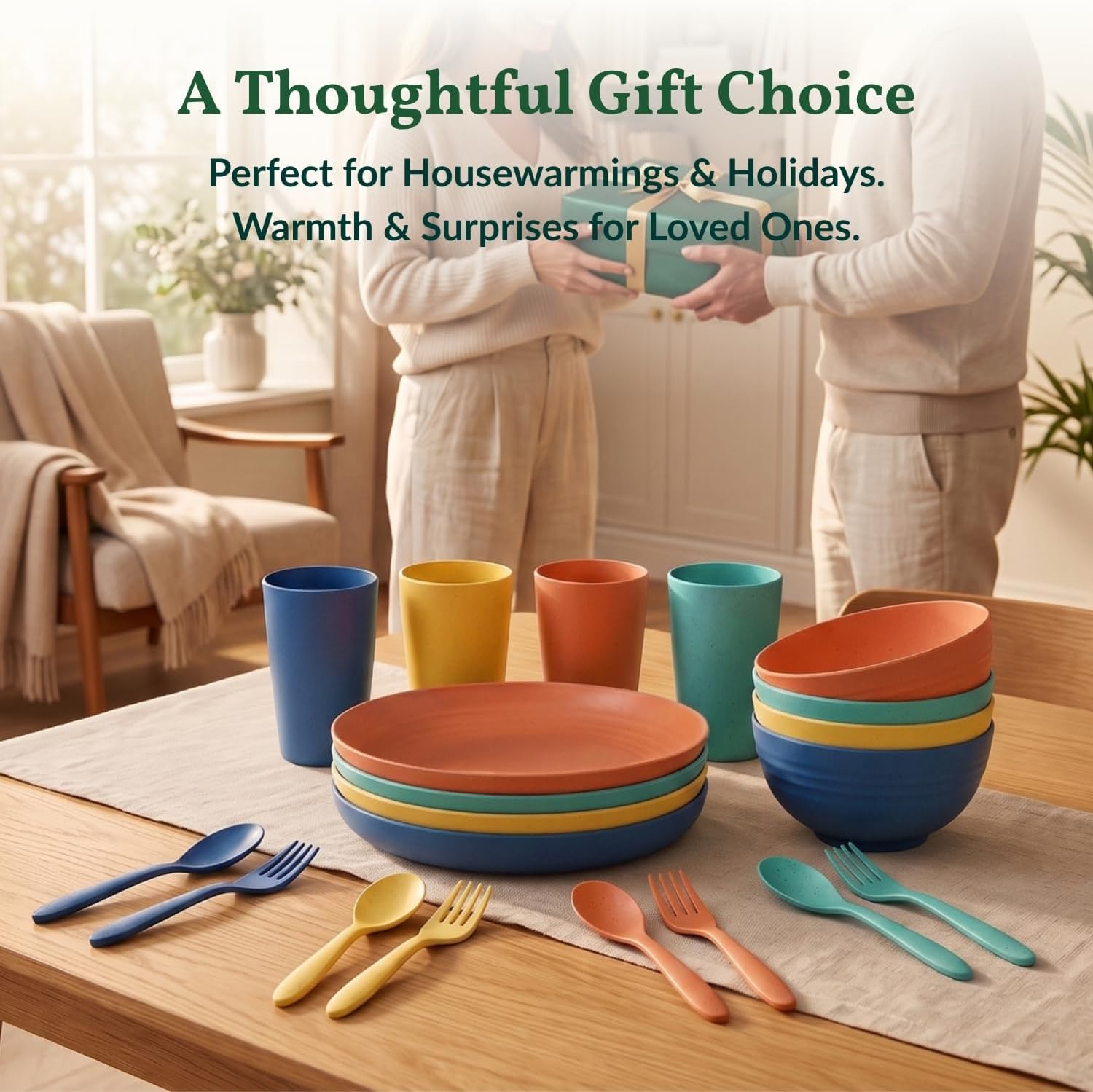 Homienly Wheat Straw Plates and Bowls Sets Unbreakable Dinnerware Set 20 PCS Dish Set for Camping, Party, Picnic Microwave and Dishwasher Safe Kitchen Dinner Set Apartment Essentials (Multicolor)