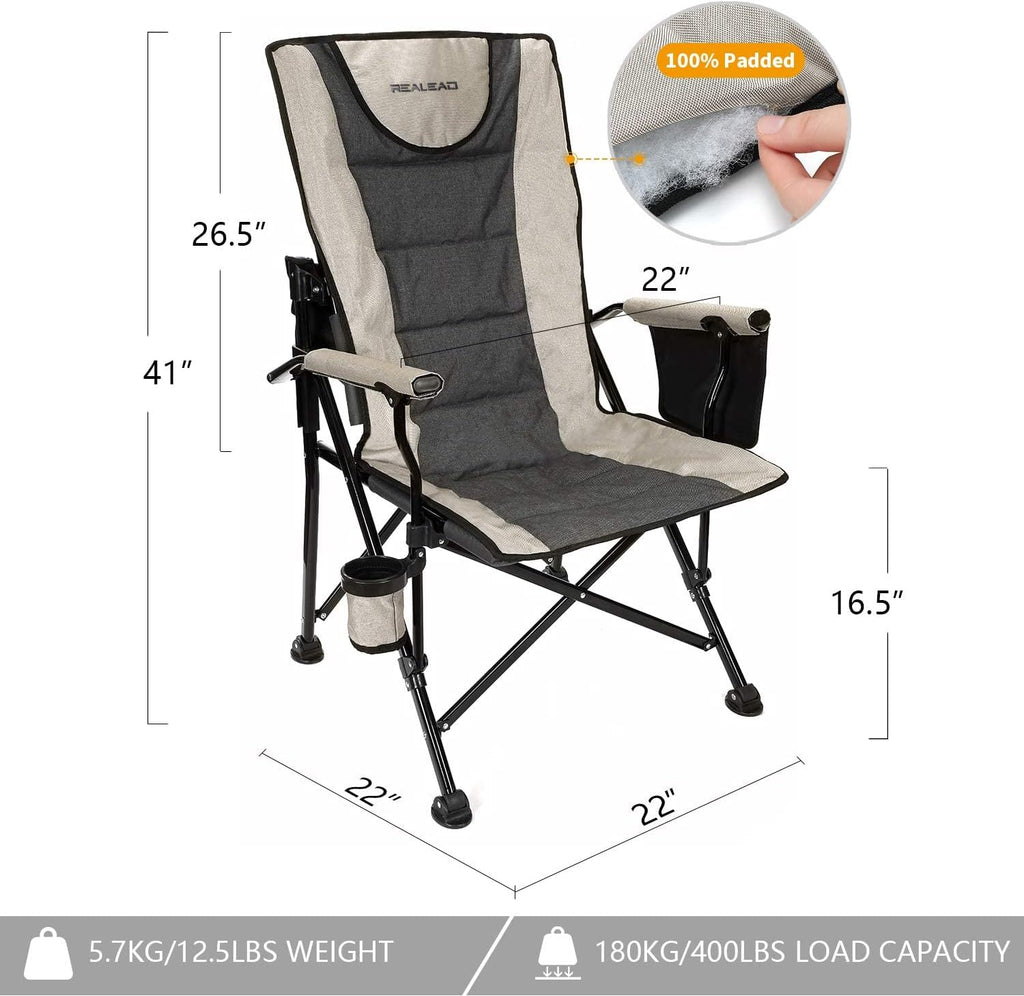 REALEAD Camping Chairs for Adults with Adjustable Backrest & Lumbar Support