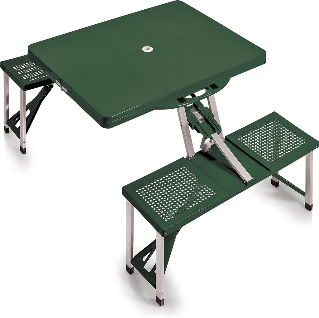 Picnic TIME Portable Folding Picnic Table with Seats for 4, Collapsible Aluminum Table with Benches & Umbrella Hole, Lightweight Foldable Table for Camping, Travel, Backyard, Tailgating