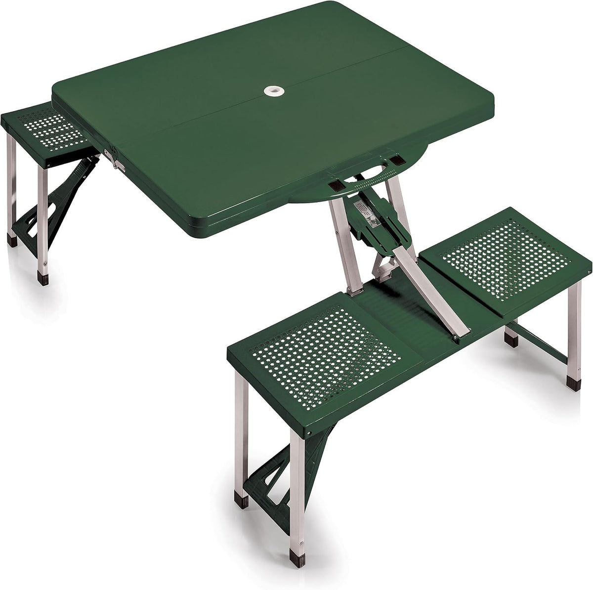 Picnic TIME Portable Folding Picnic Table with Seats for 4, Collapsible Aluminum Table with Benches & Umbrella Hole, Lightweight Foldable Table for Camping, Travel, Backyard, Tailgating