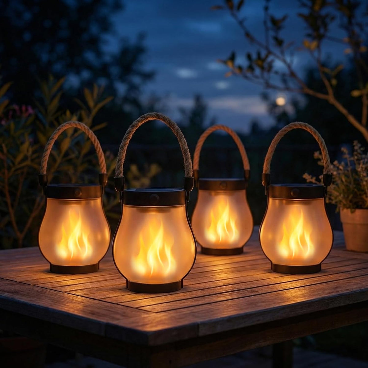 Solar Lanterns Outdoor Waterproof 4-Pack, 2nd Gen Flickering Flame Effect