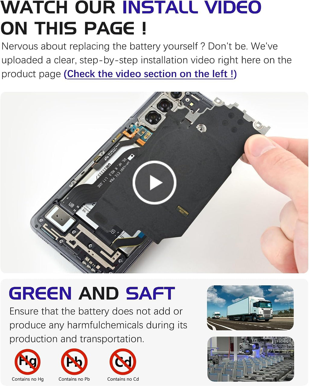 Galaxy S21 Plus 5G Replacement Battery,4800mAh EB-BG996ABY