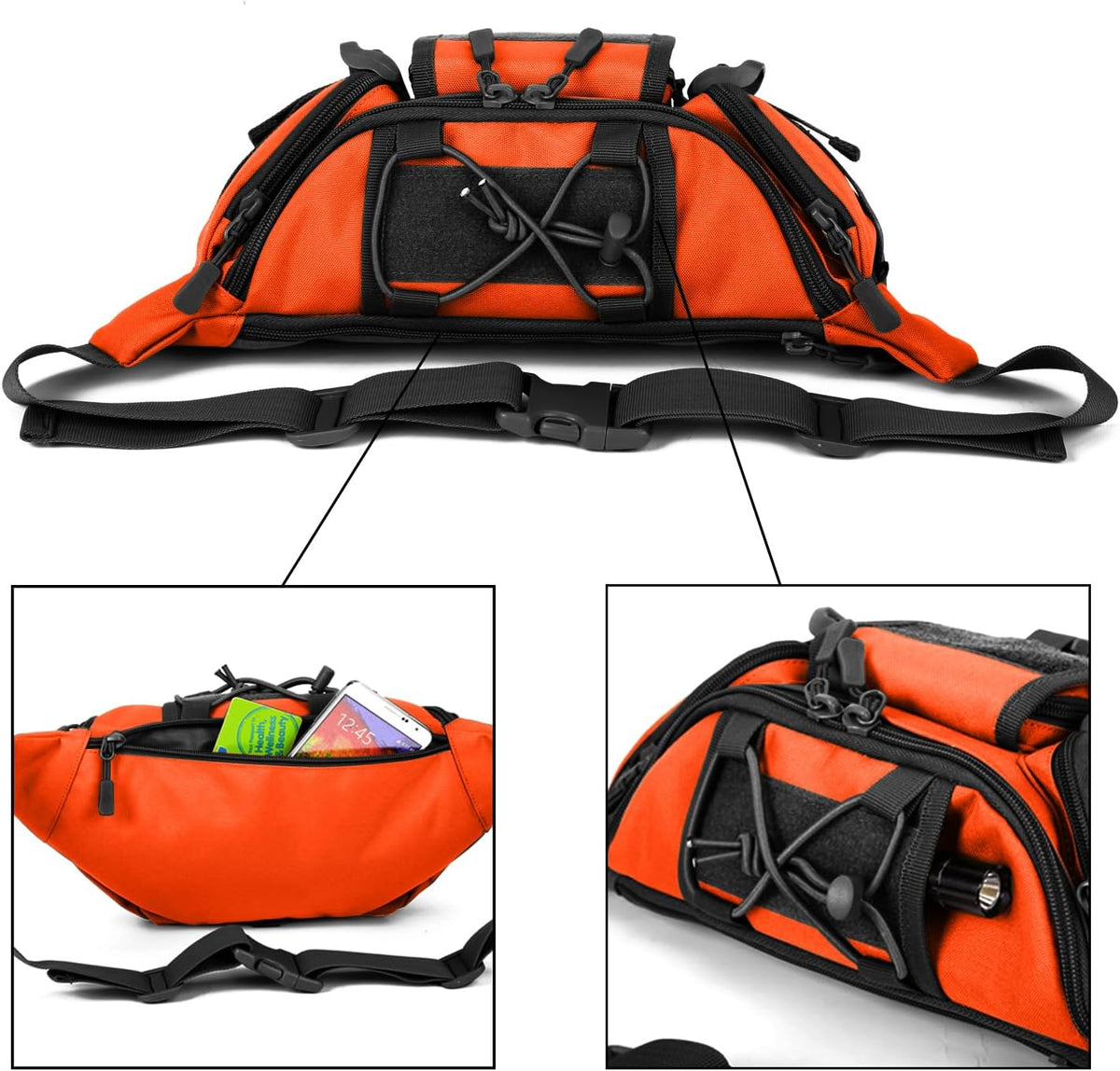 ArcEnCiel Tactical Fanny Pack for Men Women Waist Bag Hip Belt Outdoor Hiking Fishing Bumbag with Patch (Orange)