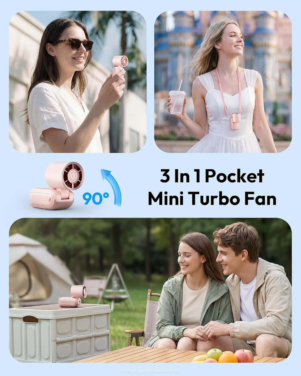 Gaiatop Portable Mini Fan Handheld, 3-in-1 Foldable Pocket Fan, Up to 15H