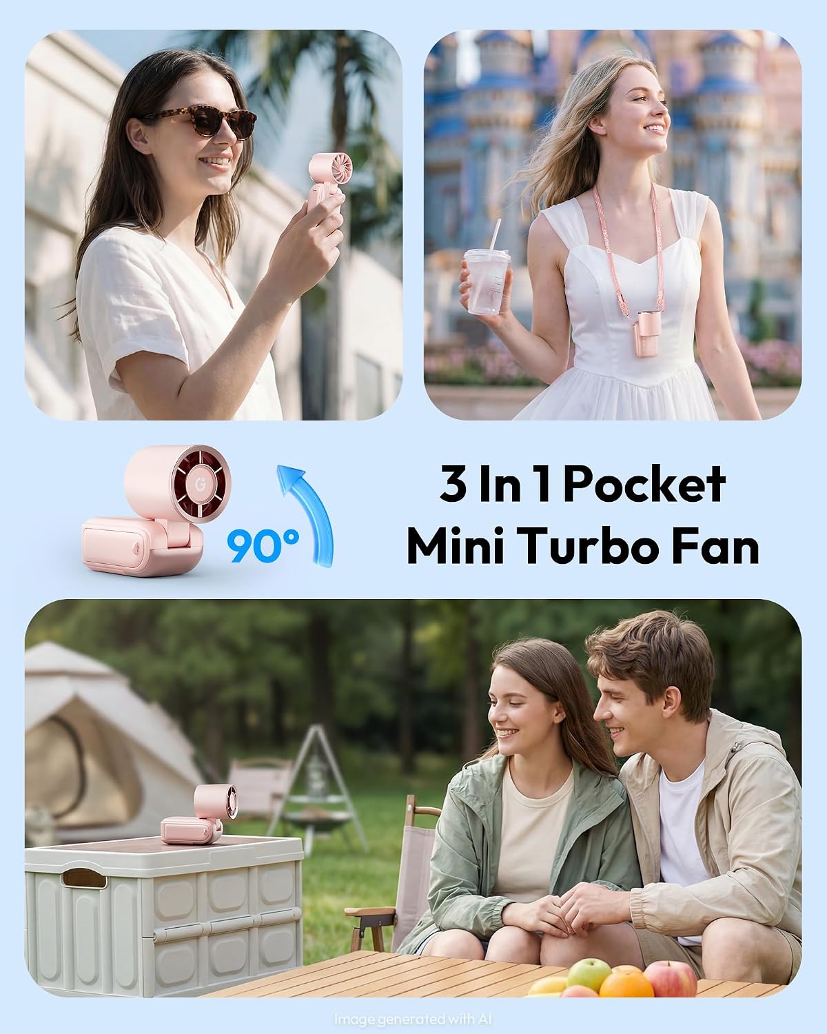 Gaiatop Portable Mini Fan Handheld, 3-in-1 Foldable Pocket Fan, Up to 15H