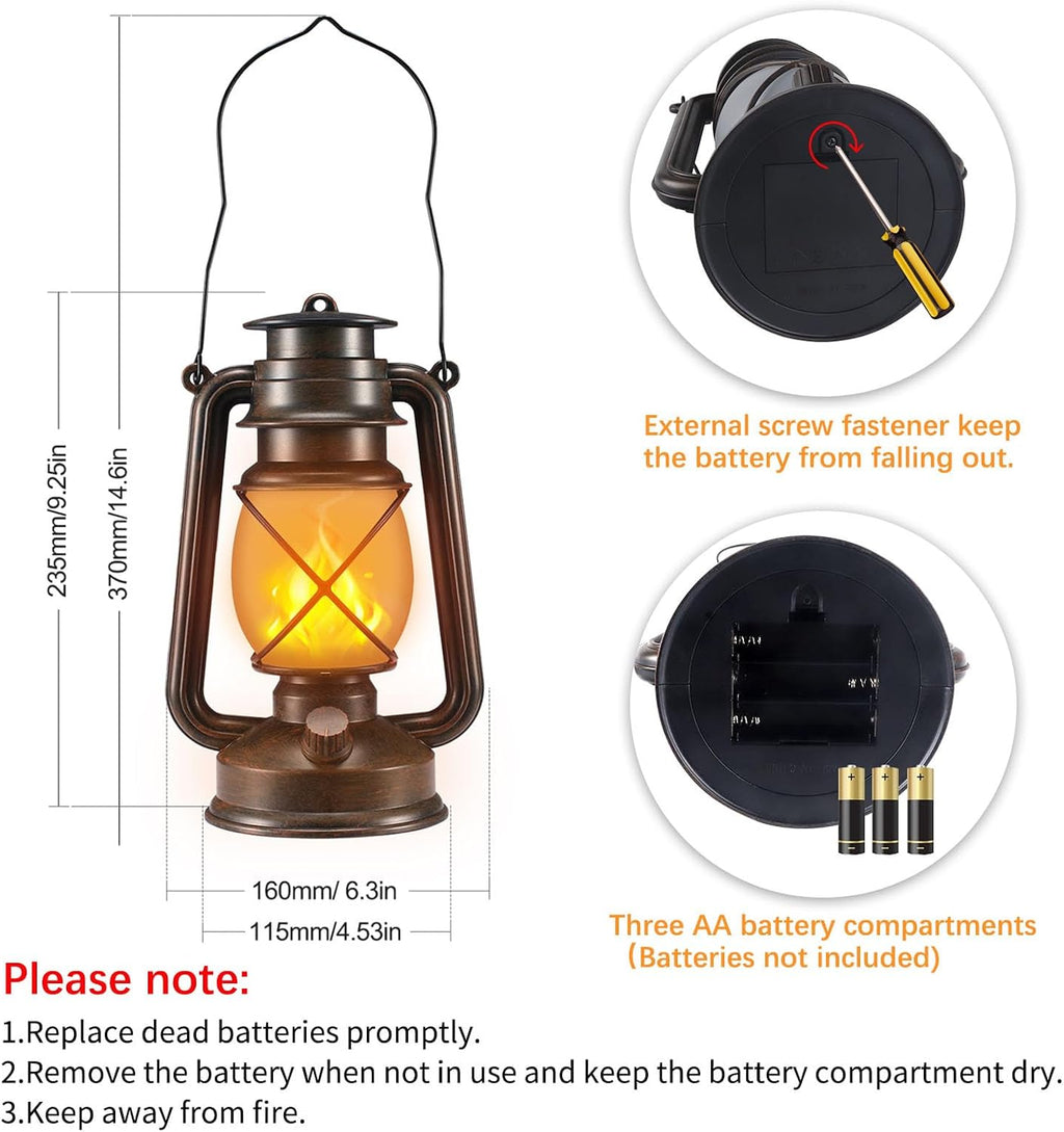 2 Pack Bronze Battery-Powered LED Lanterns with Flickering Flame and Remote