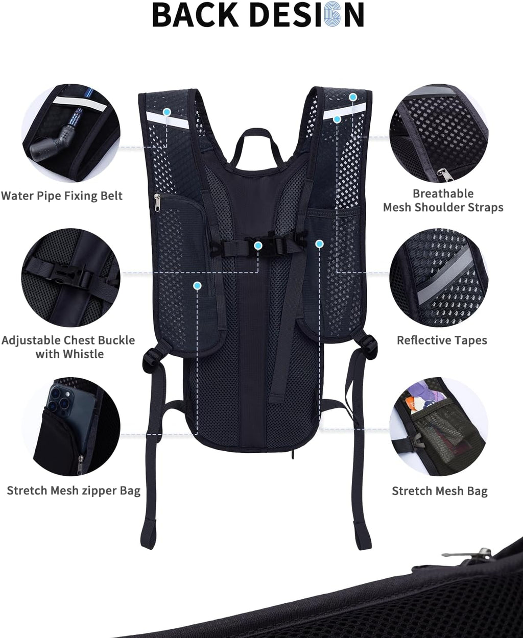 Blue Quartz Hydration Backpack with 2L Water Bladder, Hiking Water Pack with Insulated Compartment for Women Men, Lightweight Cycling Daypack with Phone Pocket, Hydration Pack for Running,Biking