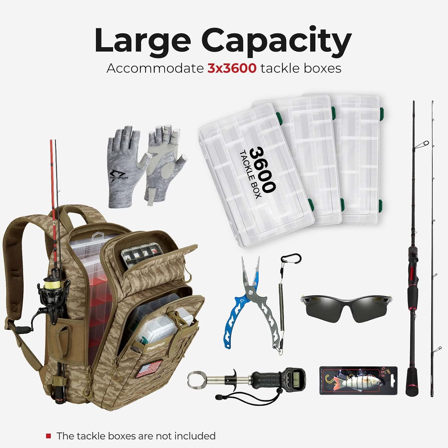 Piscifun Fishing Tackle Backpack, Rod & Gear Holder, Water-Resistant