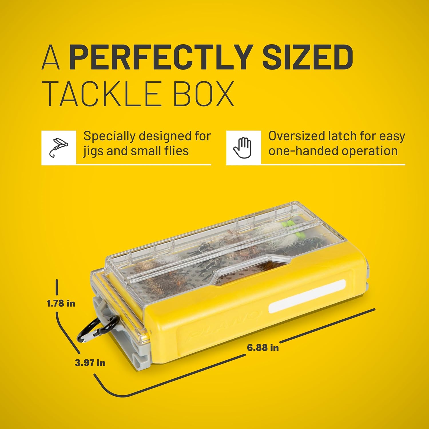 Plano Edge Micro Fly Storage Box, Gray and Yellow, Waterproof and Rust-Resistant Customizable Fishing Tackle Organization