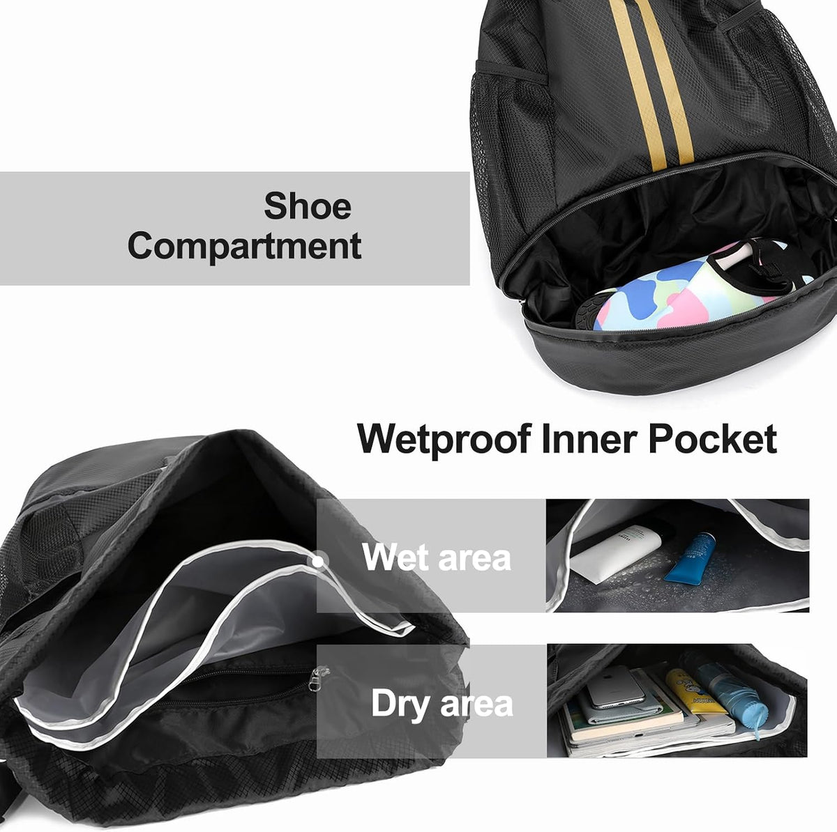 Hoedia Sports Drawstring Backpack - Swim Gym Bag for Women and Men