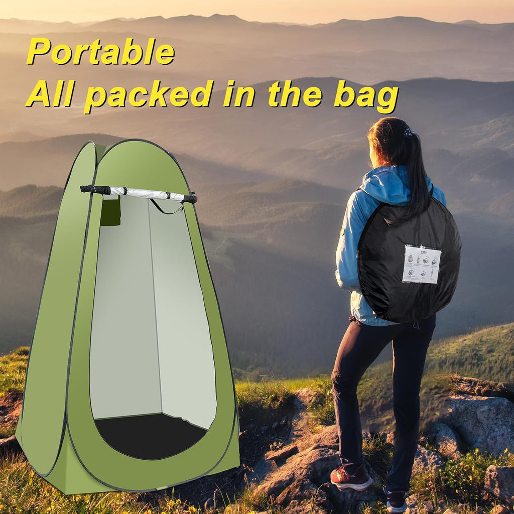 Portable Camping Shower Tent,Shower Tent Kit, Outdoor Pop Up Privacy Tent,Changing Tent with 5 Gallon Shower Bag-(Nozzle Upgraded)