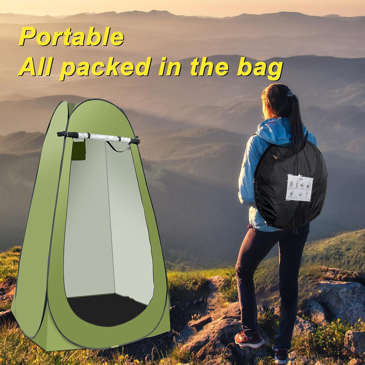 Portable Camping Shower Tent,Shower Tent Kit, Outdoor Pop Up Privacy Tent,Changing Tent with 5 Gallon Shower Bag-(Nozzle Upgraded)