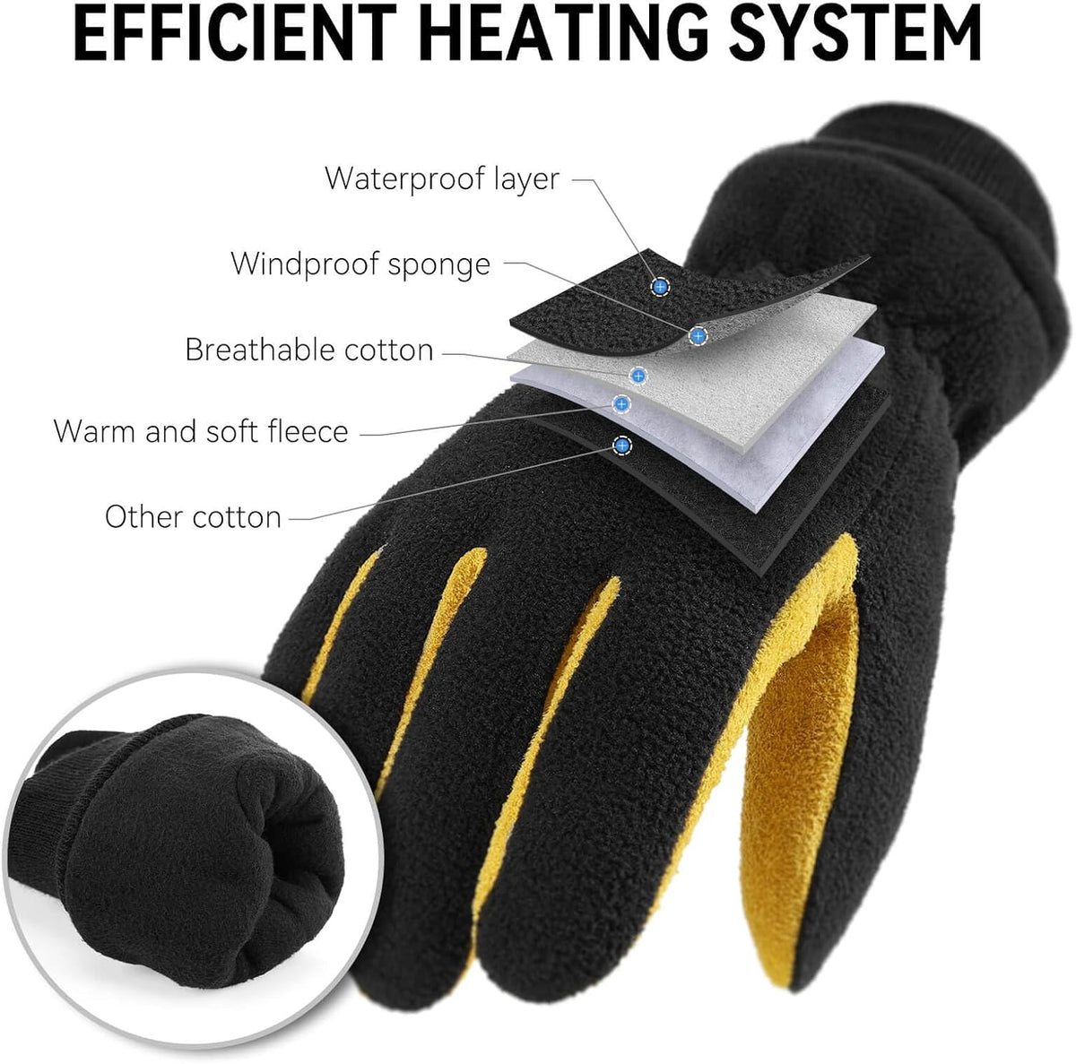 OZERO Mens Winter Gloves,Warm Deerskin Leather Fleece Fabric