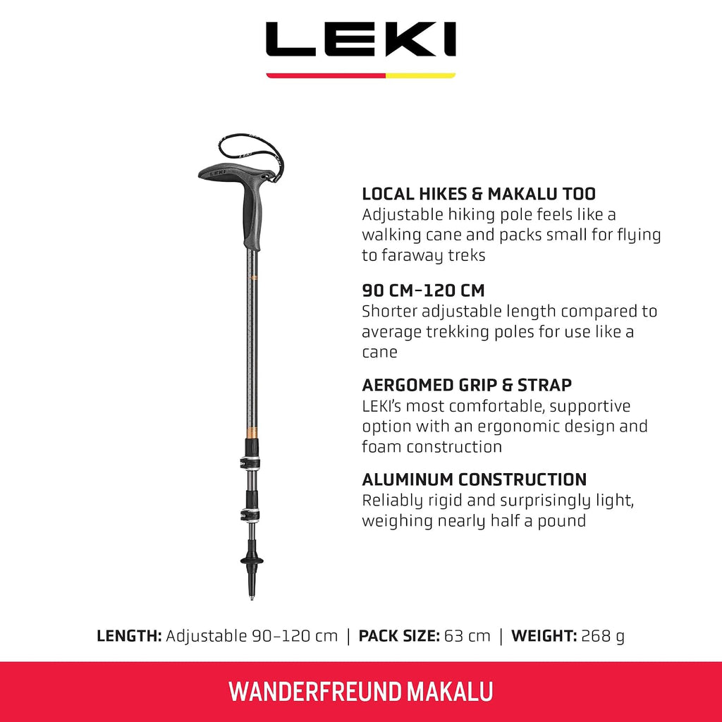 LEKI Wanderfreund Makalu Trekking Pole (Single)-Black-Anthr-Copper-90-120cm | Aluminum, Adjustable, Lightweight Hiking Stick