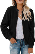 MIROL Women's Fall Fleece Bomber Jacket Trendy Sherpa Winter Coat Fuzzy Casual Long Sleeve Zip Up Loose Fit Jackets