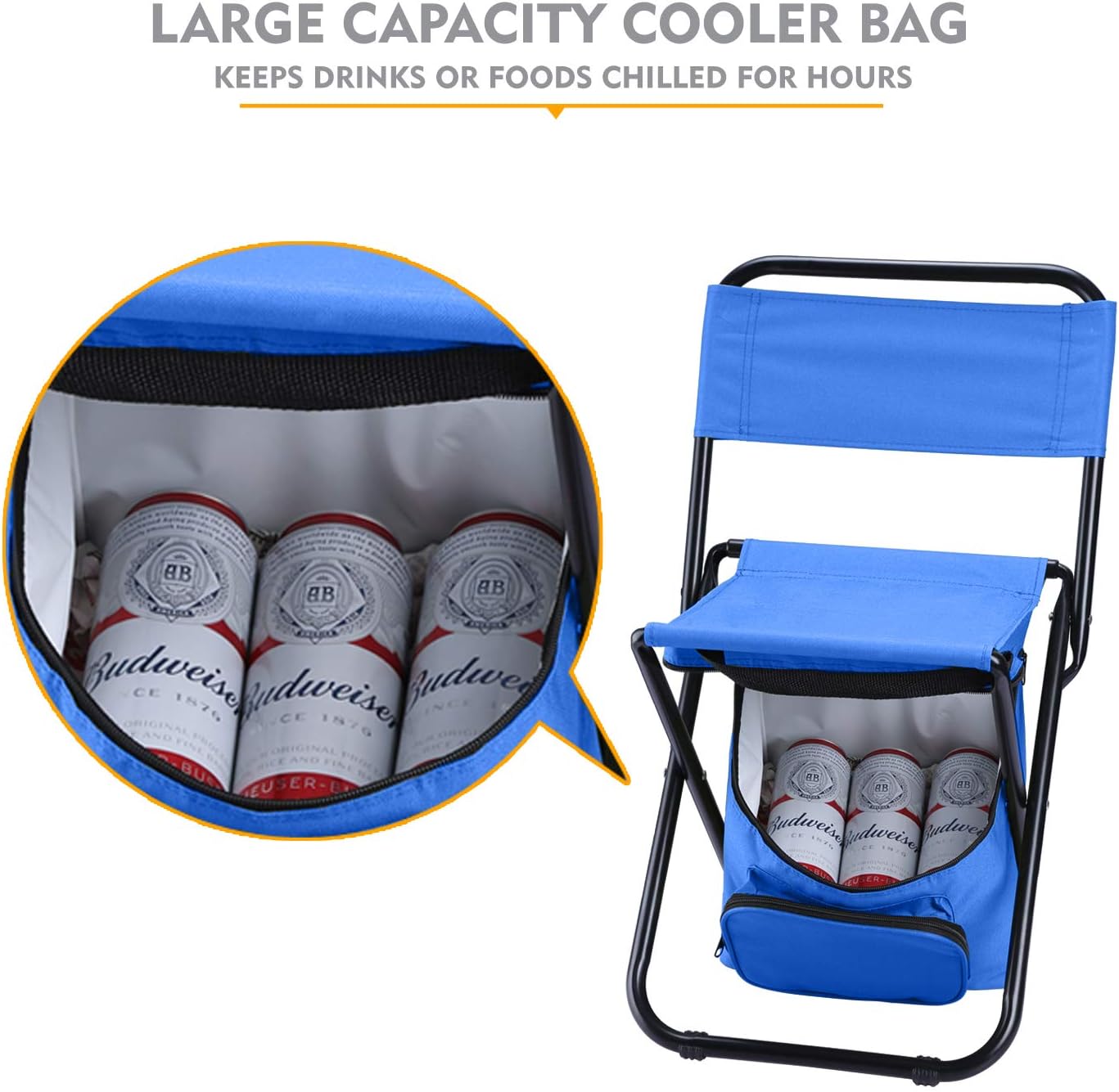 LEADALLWAY Fishing Chair with Cooler Bag Compact Fishing Stool Foldable Small Hunting Chair 12.2" Seat Depth,12.6" Seat Width