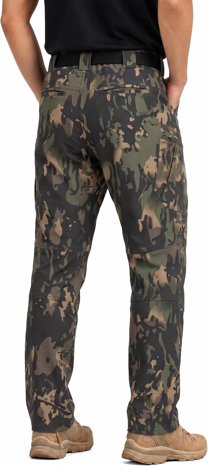 Men's Stretch Tactical Pants Lightweight Hiking Cargo Pants Water Resistant Multi Pocket Casual Outdoor Work Pants (No Belt)