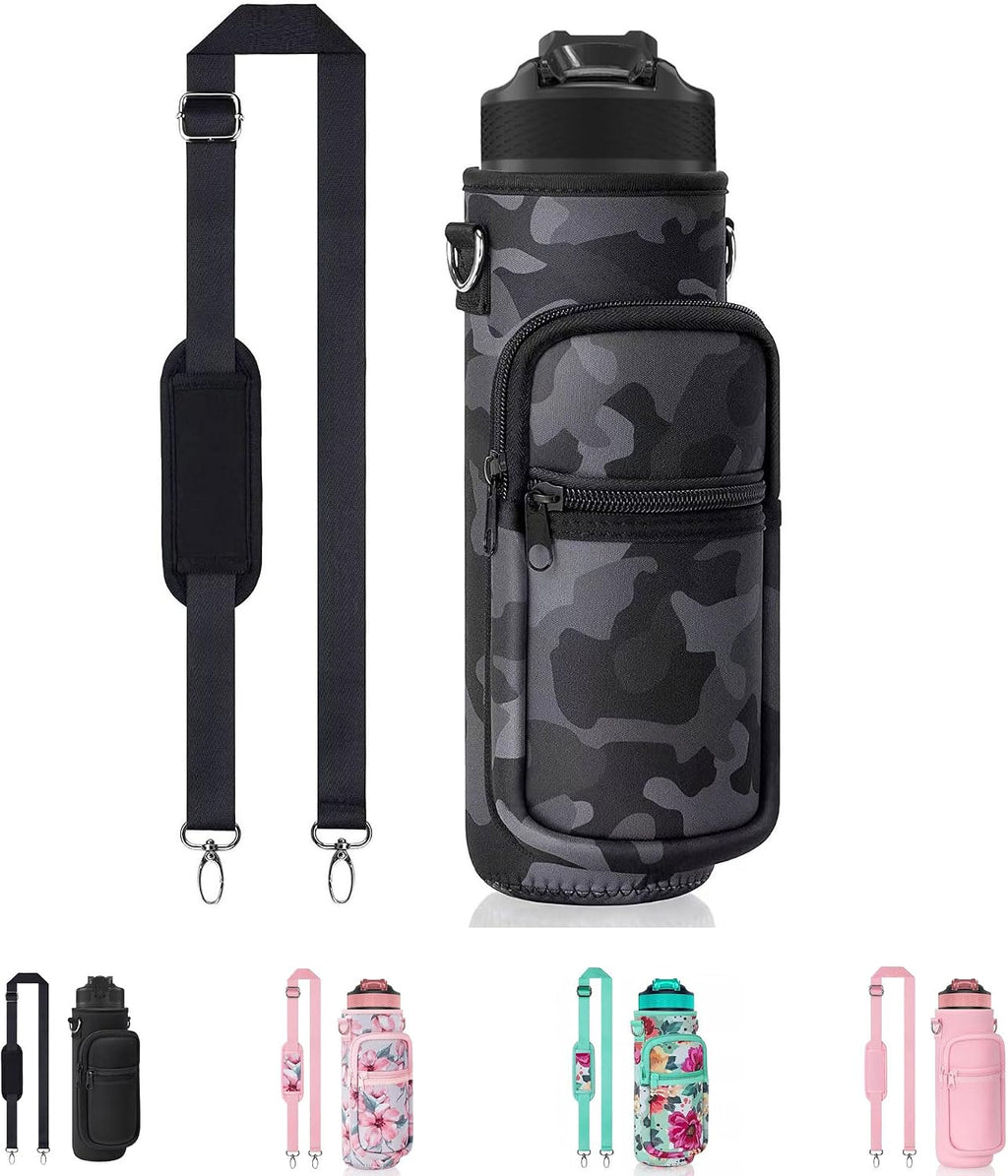 Water Bottle Sling Bag with Storage Pockets & Strap for Hiking Gym Walking