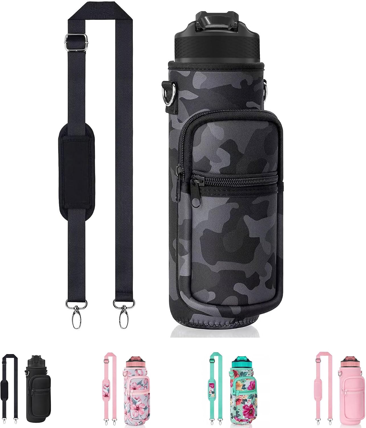 Water Bottle Sling Bag with Storage Pockets & Strap for Hiking Gym Walking